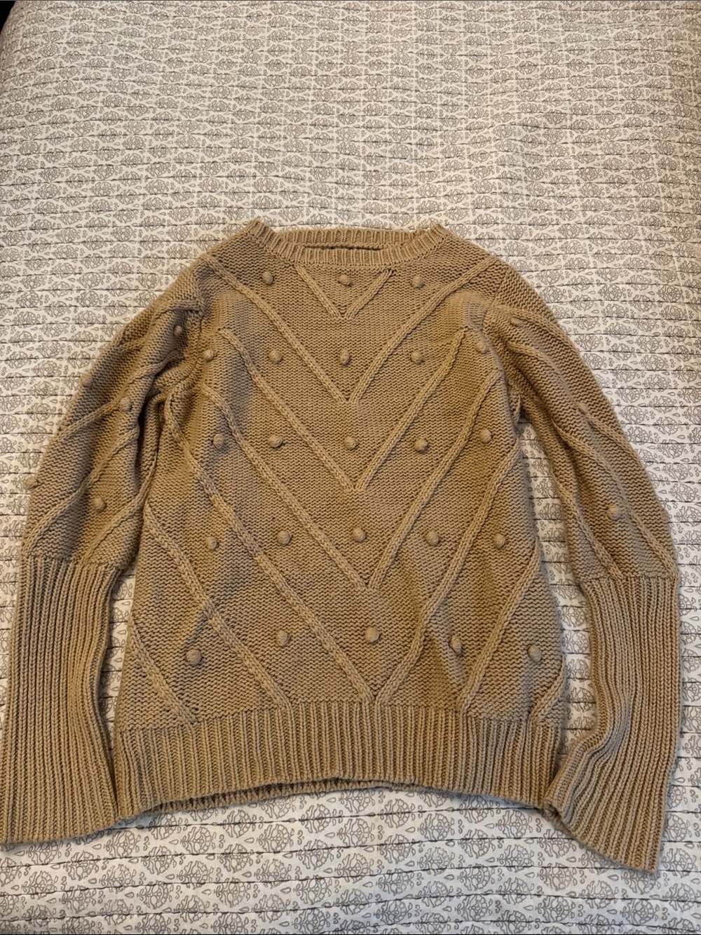 Textured Pom-Pom Knit Sweater in Camel